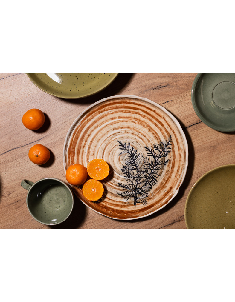 Тарілка з бортом Ideal Ceramic, з відбитками рослин