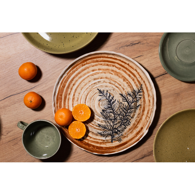 Тарілка з бортом Ideal Ceramic, з відбитками рослин