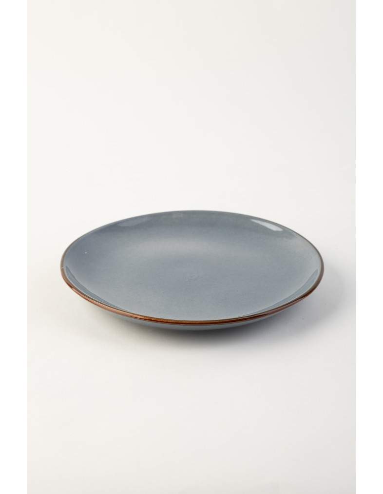 Тарілка Ideal Ceramic десертна 21 см  сіро-голуба з коричневим кантом	