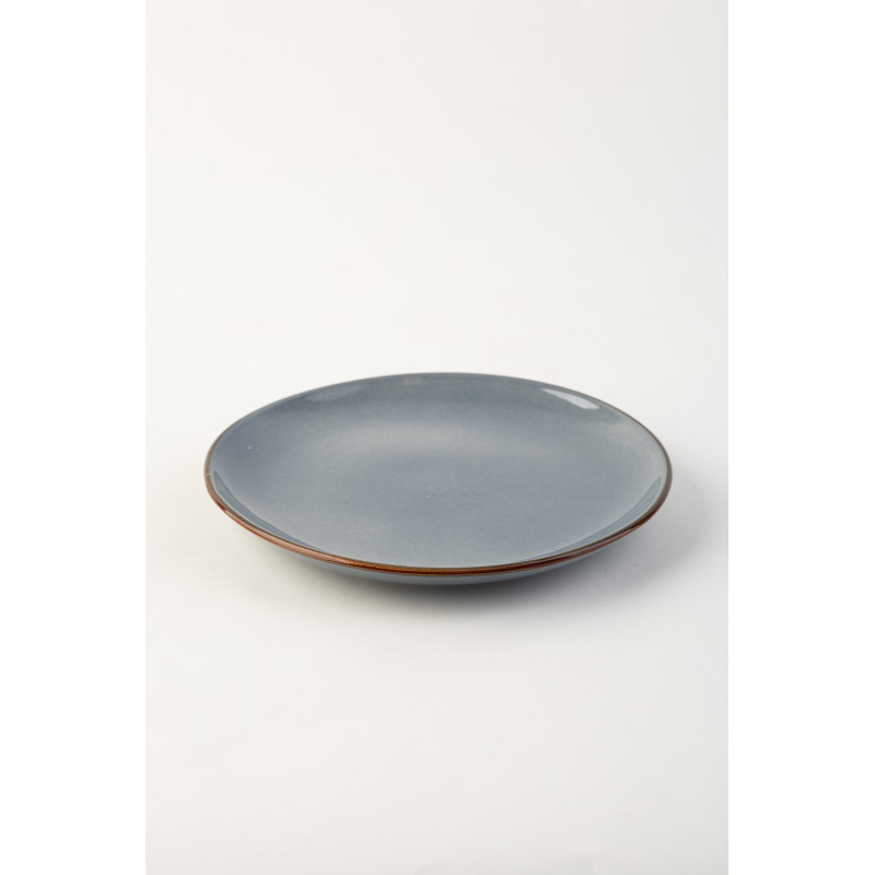 Тарілка Ideal Ceramic десертна 21 см  сіро-голуба з коричневим кантом	