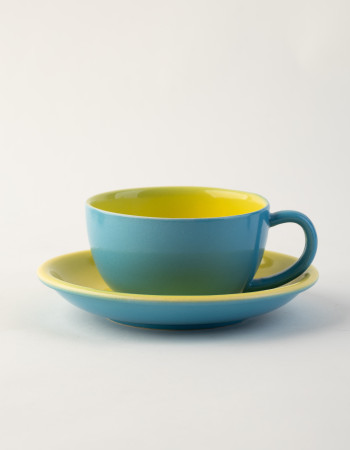 Чашка з блюдцем Ideal Ceramic 250мл, голуба з жовтим 