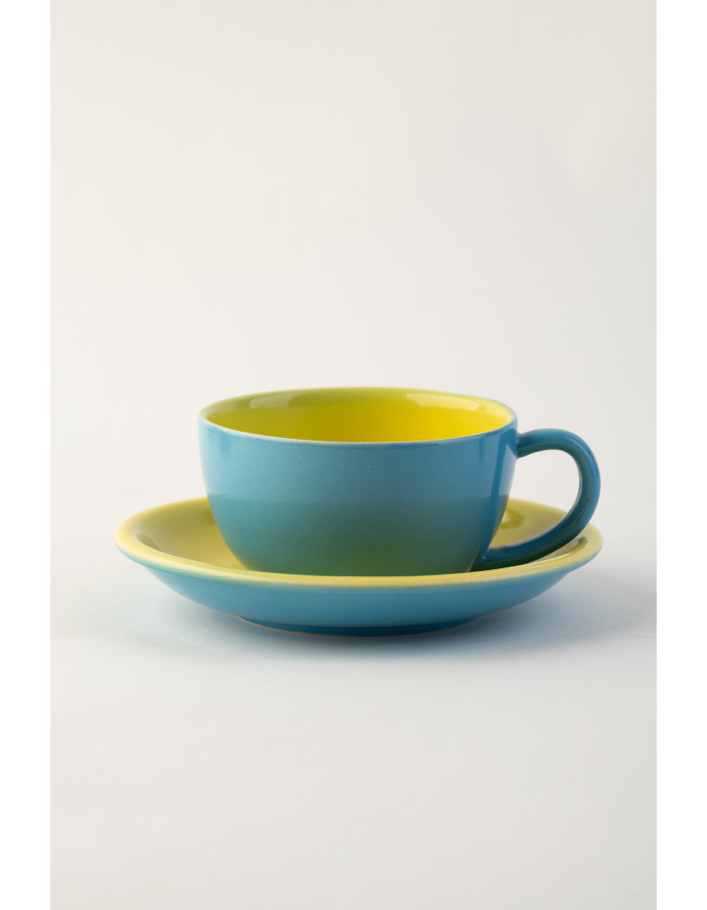 Чашка з блюдцем Ideal Ceramic 250мл, голуба з жовтим 