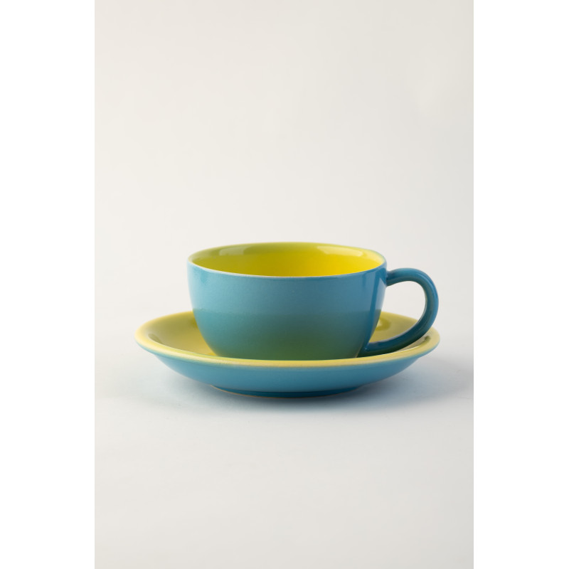 Чашка з блюдцем Ideal Ceramic 250мл, голуба з жовтим 