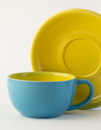 Чашка з блюдцем Ideal Ceramic 250мл, голуба з жовтим 