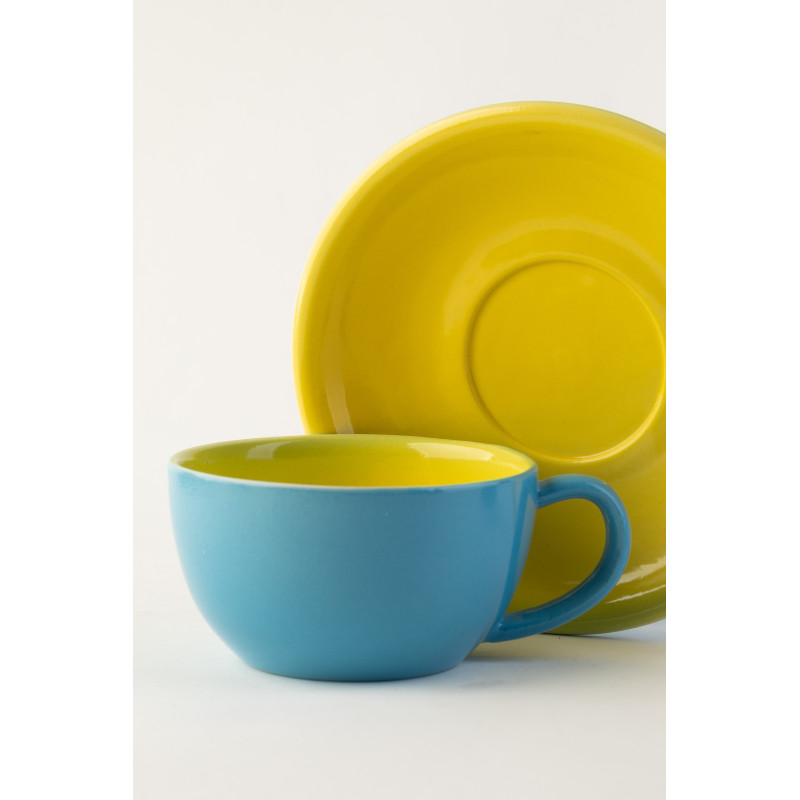 Чашка з блюдцем Ideal Ceramic 250мл, голуба з жовтим 