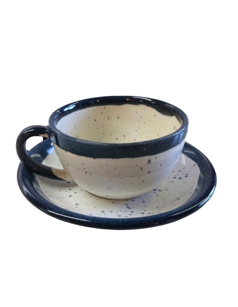 Чашка з блюдцем Ideal Ceramic 250мл, сині вкраплення, широкий кант