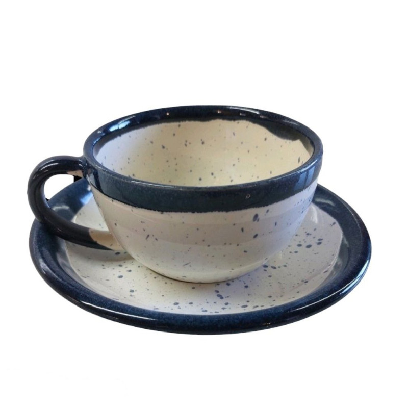 Чашка з блюдцем Ideal Ceramic 250мл, сині вкраплення, широкий кант