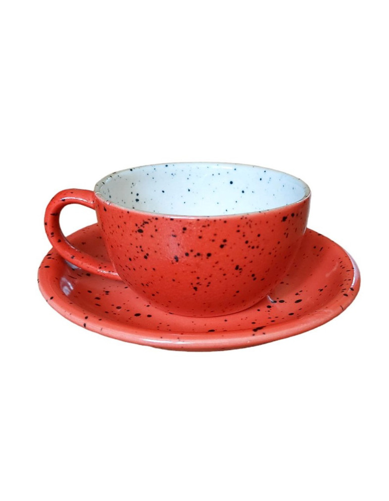 Чашка з блюдцем Ideal Ceramic 250мл, червона з чорним вкрапленням